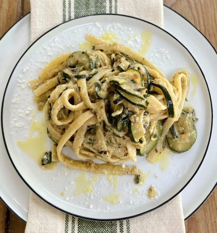 Creamy Artisinale Pasta with Zucchini Cream, Onion and Parmesan Cheese