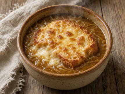 Soupe à l’oignon française — plat maison, cuisine de Laval