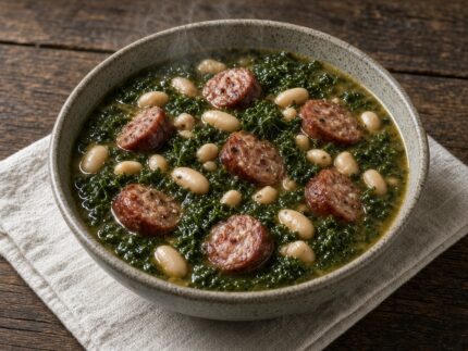 Soupe au chou frisé, aux saucisses et aux haricots blancs — plat maison, cuisine de Laval