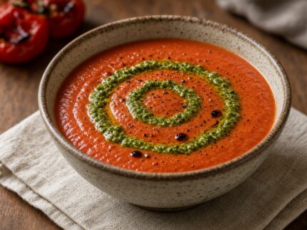 Soupe de tomates rôties et de poivrons rouges — plat maison, cuisine de Laval