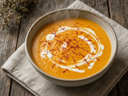 Soupe au safran et au potiron — plat maison, cuisine de Laval