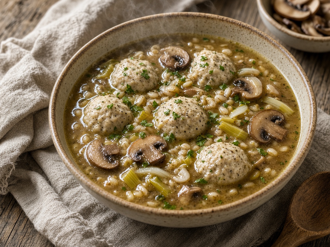 Barley-Leek Soup with Chicken Meatballs — homemade meal, Laval kitchen
