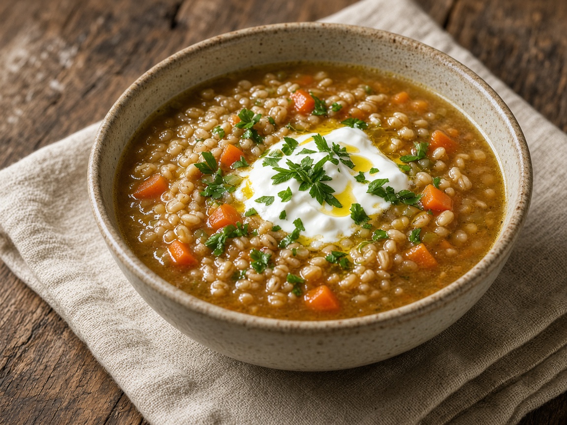 Soupe de légumes à l’orge — plat maison, cuisine de Laval