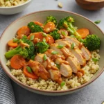 Peanut Butter Chicken on Quinoa and Broccoli