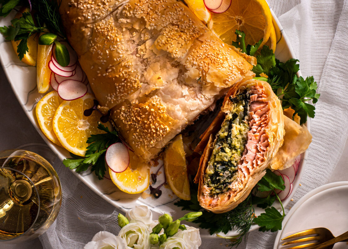 Salmon Wellington side Garlicy Green Beans