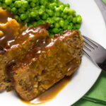 Hubby's Meatloaf, Potato Mash, Peas & Gravy