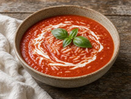 Bisque de tomate avec riz — plat maison, cuisine de Laval