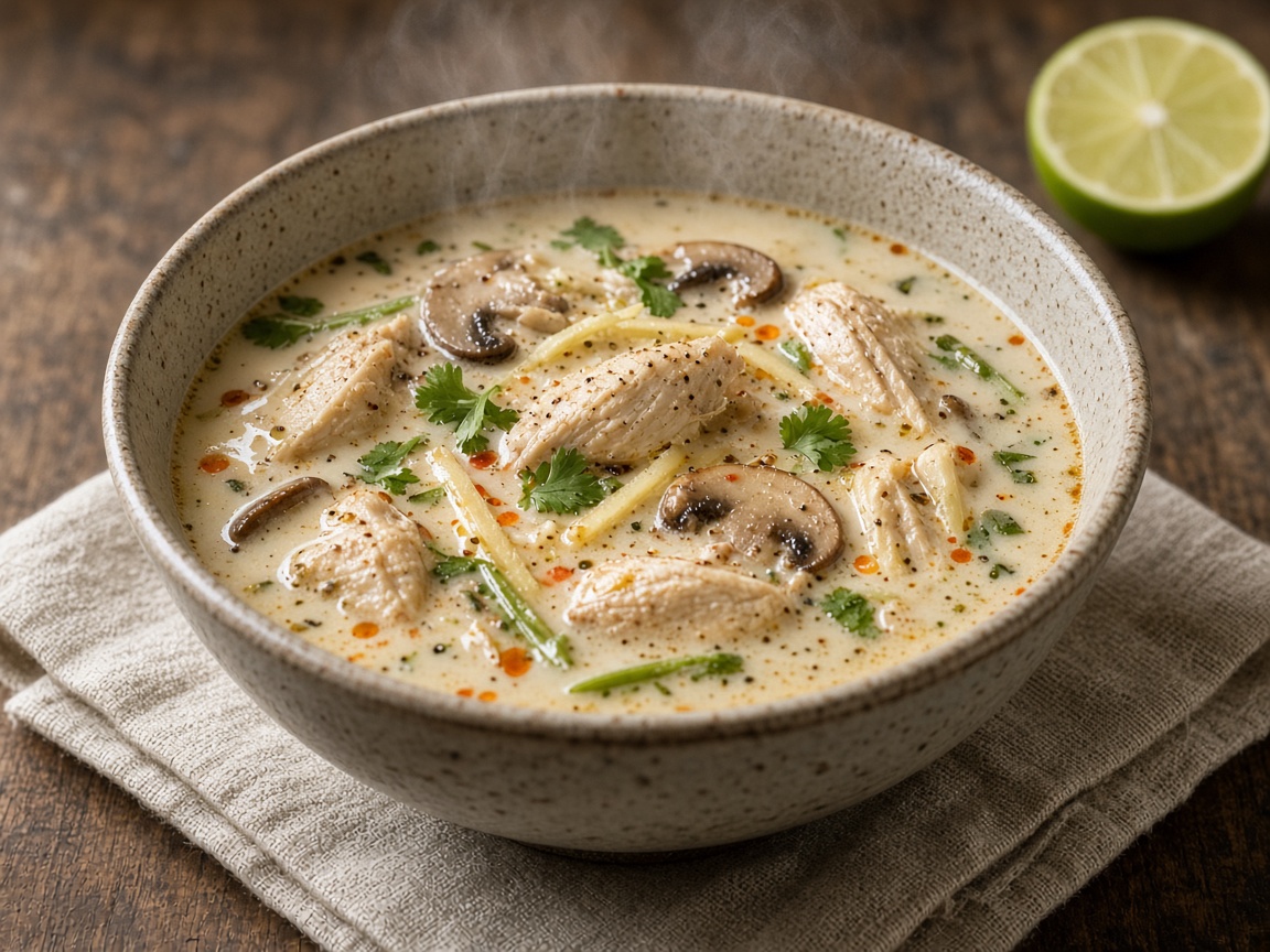 Soupe Thaïlandaise au Poulet et Lait de Coco (Style Tom Kha) — plat maison, cuisine de Laval
