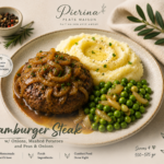 Hamburger Steak w/onions, Mashed potatoes and side Peas & Onions