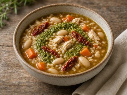 Soupe au riz et aux haricots au pesto — plat maison, cuisine de Laval