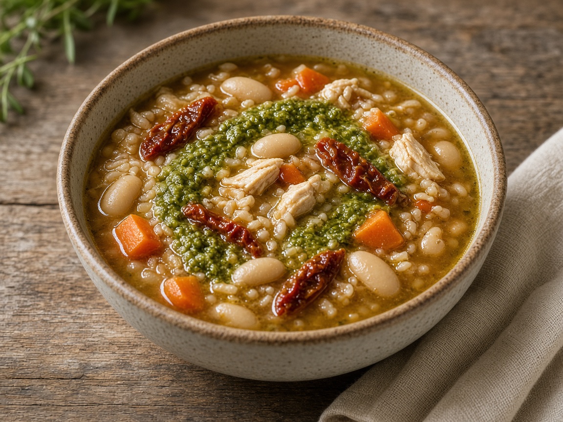 Soupe au riz et aux haricots au pesto — plat maison, cuisine de Laval