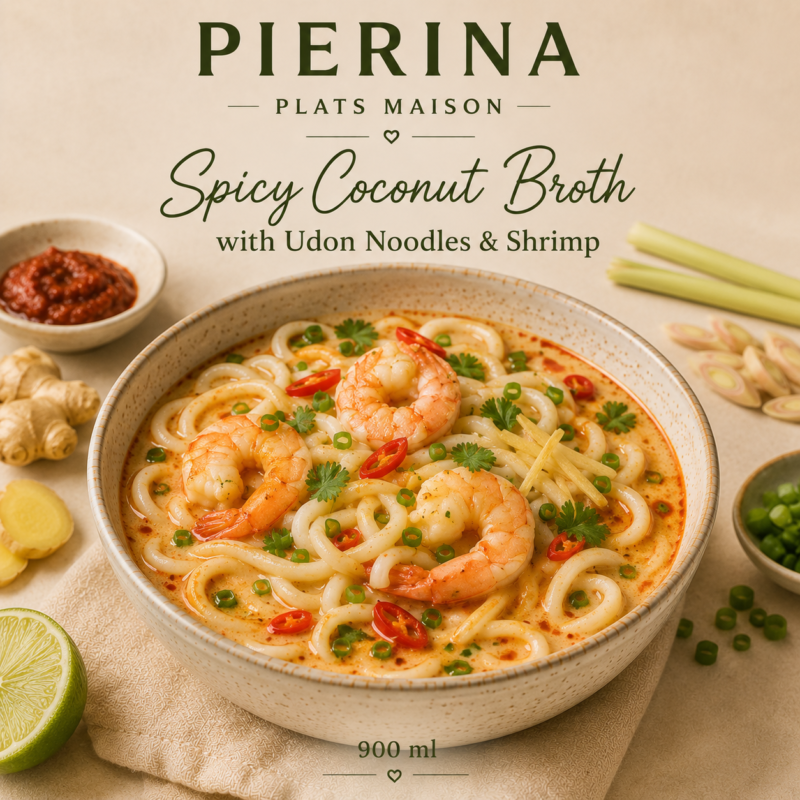 Bouillon de Coco Épicé avec Nouilles Udon et Crevettes