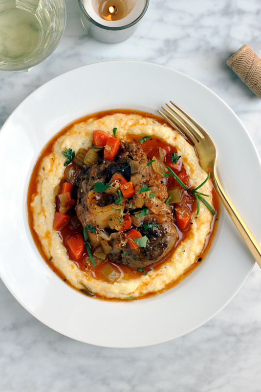 Osso Buco Pork on a bed of Creamy Polenta