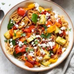 Roasted Vegetable Pasta with Olive Oil, Pesto & Feta Cheese