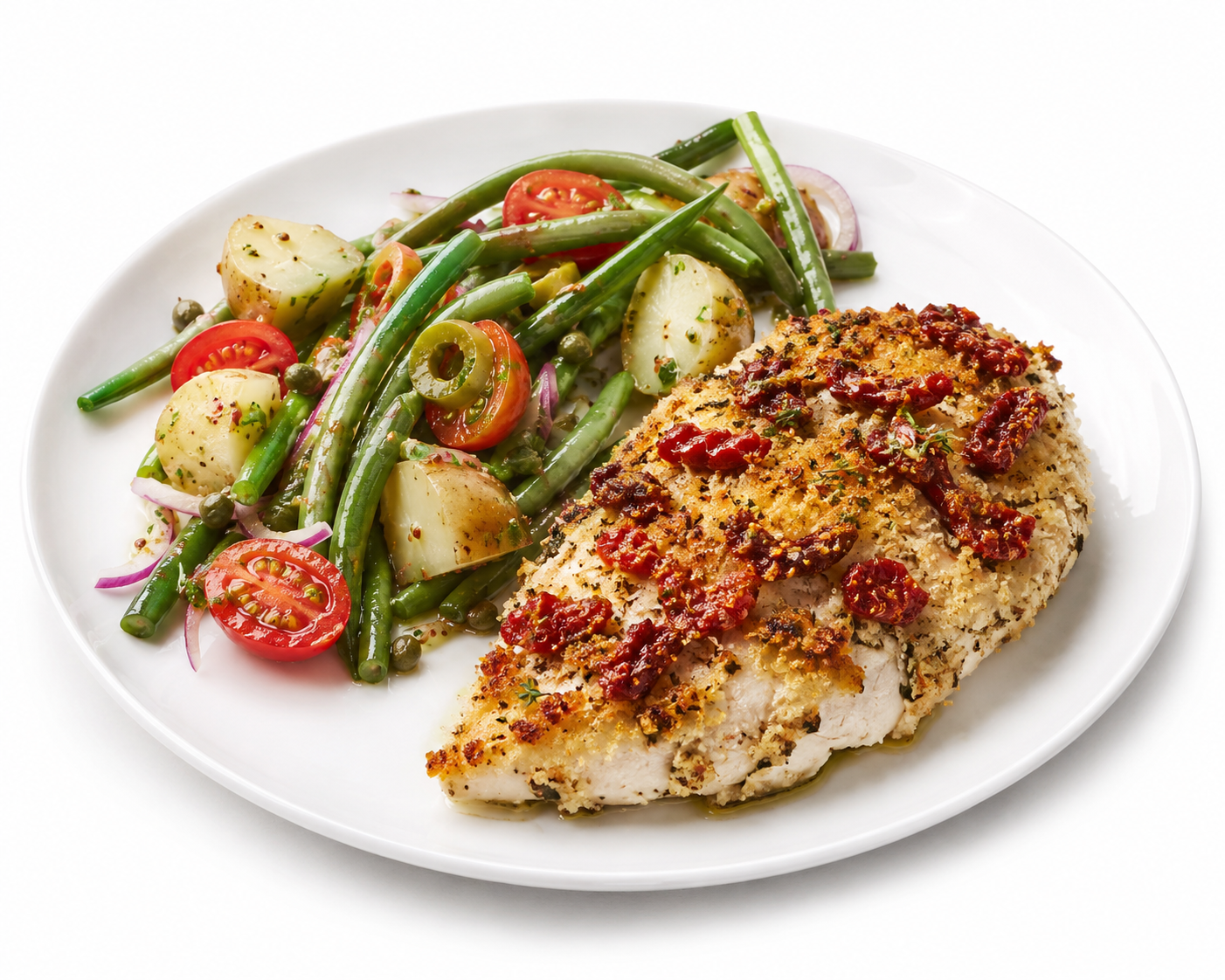 food Poulet aux Tomates Séchées & Chèvre avec Salade Sicilienne de Haricots Verts & Pommes de Terre – Image 1