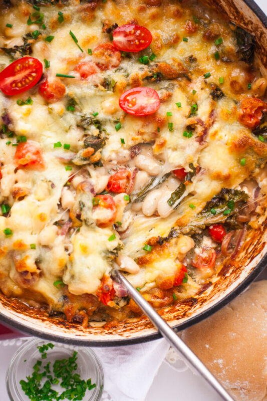 White Bean, Cheese and Kale Bake