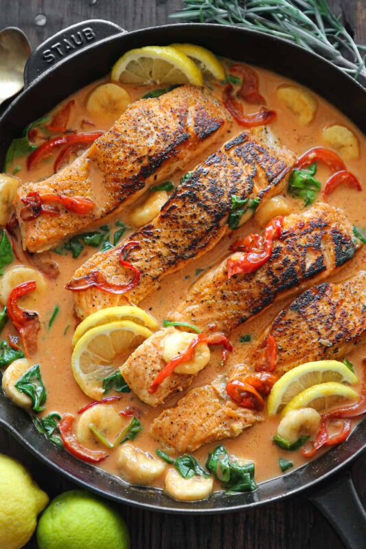 Thai Red Coconut Curry Salmon w/Basmati and Sugar Snap Peas