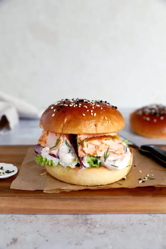 Salmon Burgers on Brioche Buns w/side of White Bean Salad