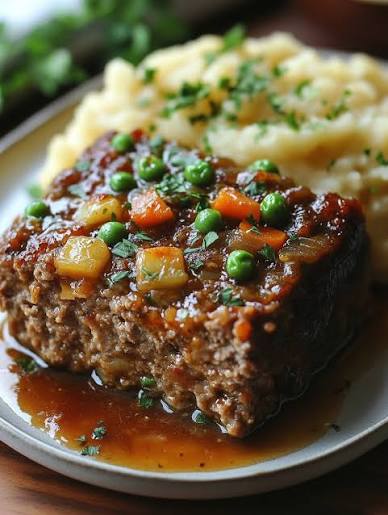 Hubby's Meatloaf, Potato Mash & Peas