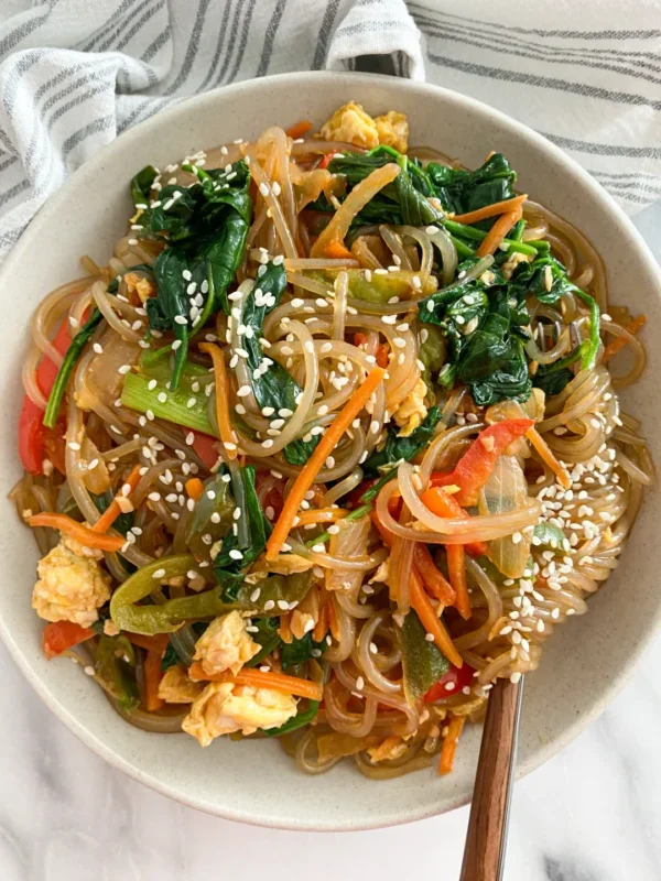 Korean Glass Noodles with Chicken & Vegetables (Japchae)