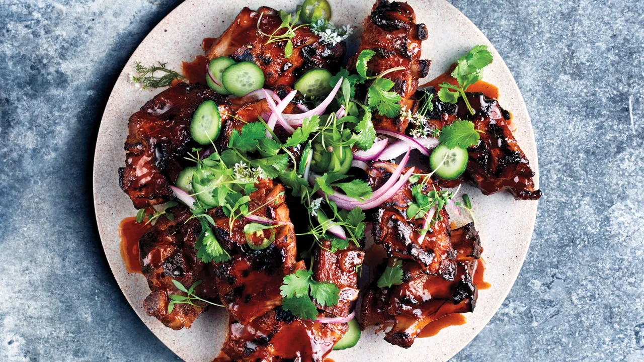 Sticky Tamarind Ribs with Asian Slaw