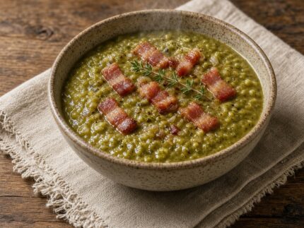 Green Pea and Pancetta Soup — homemade meal, Laval kitchen