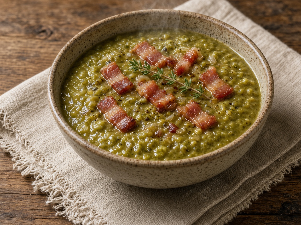 Green Pea and Pancetta Soup — homemade meal, Laval kitchen