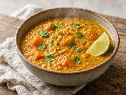 Dal de lentilles rouges et de patates douces — plat maison, cuisine de Laval
