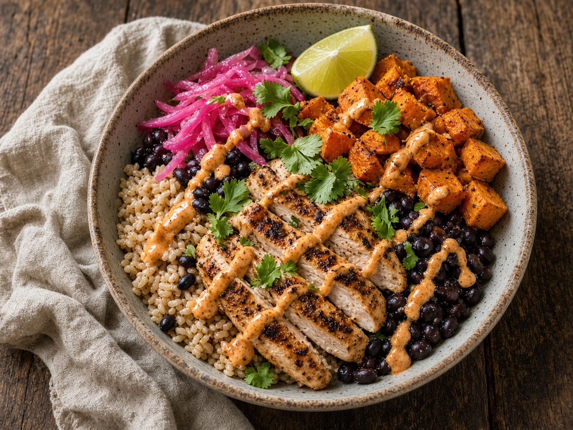 Chicken and Sweet Potato Black Bean Bowls — homemade meal, Laval kitchen