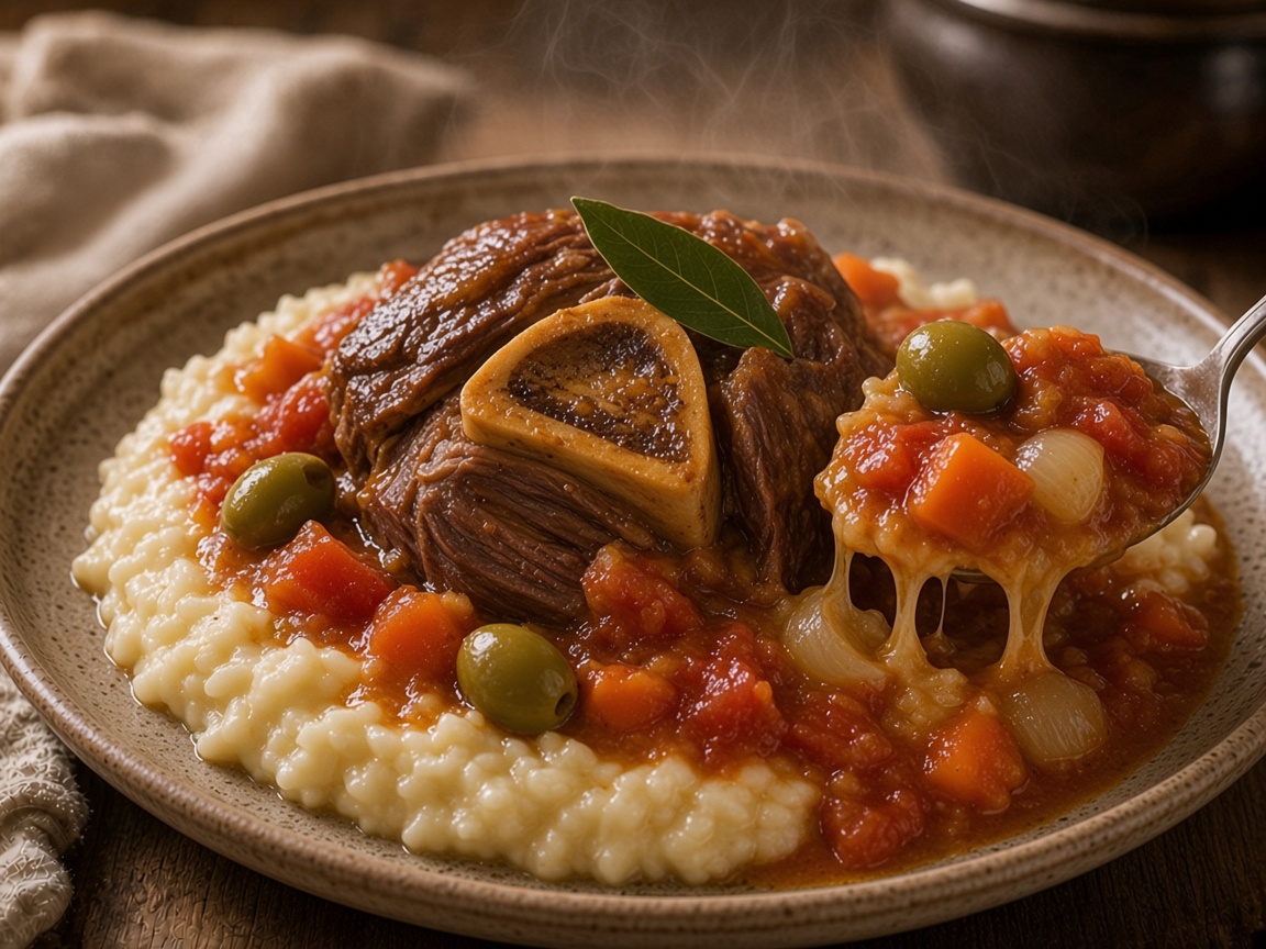 Osso buco de porc sur risotto au parmesan — plat maison, cuisine de Laval