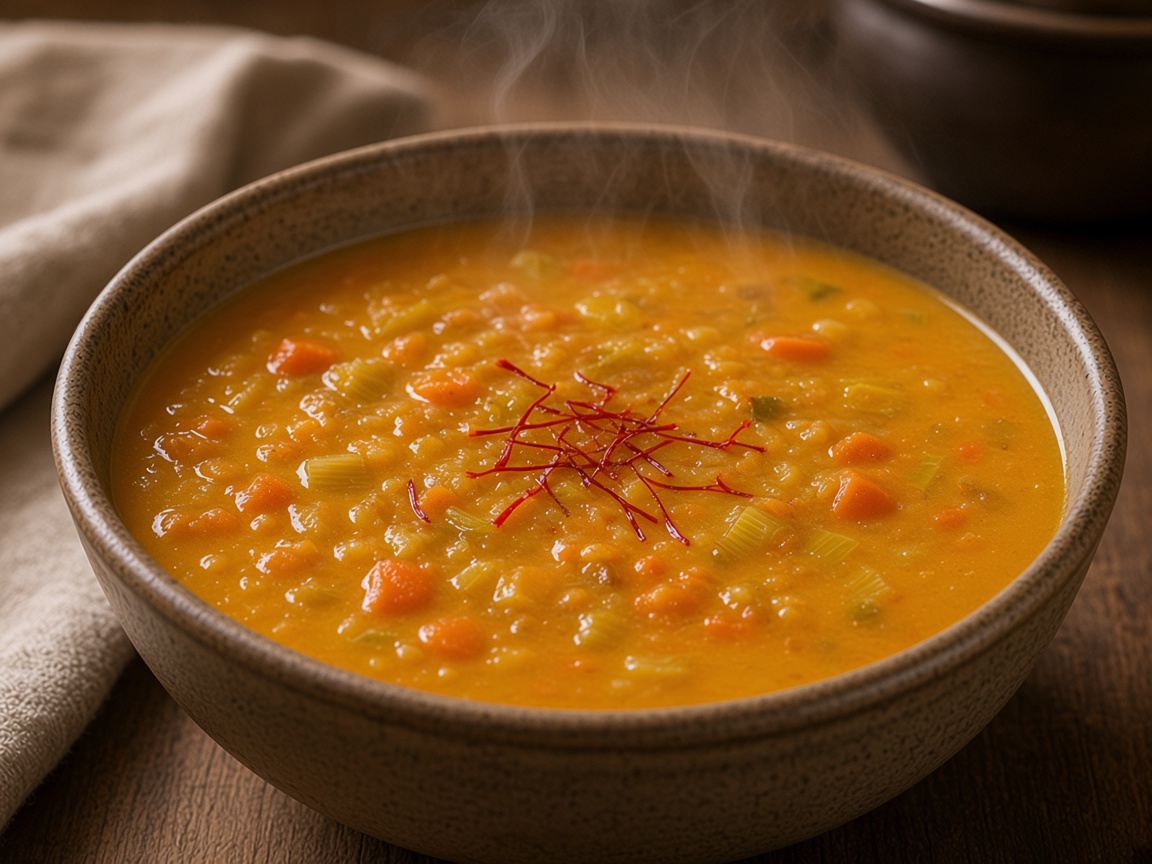 Soupe au safran et à la citrouille — plat maison, cuisine de Laval